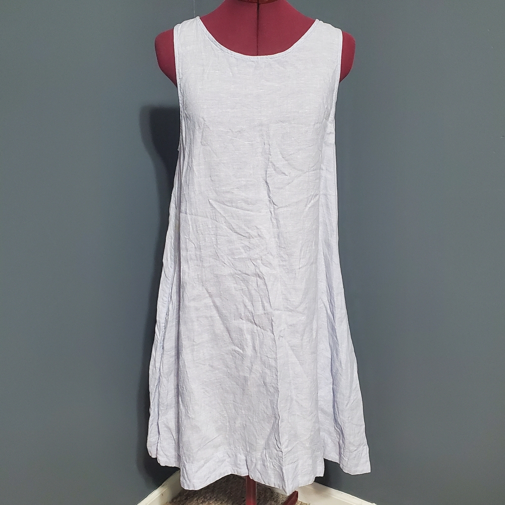 Sigrid Olsen 100% Linen Light Gray Sleeveless Midi Dress Shift Lagenlook Size M